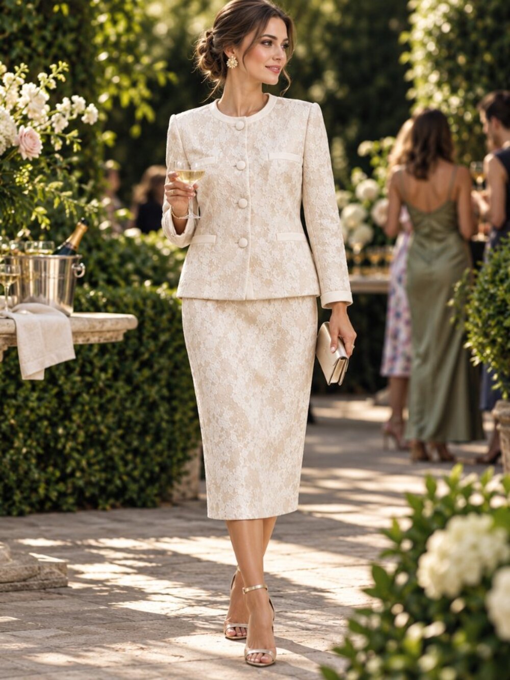 Kasper Womens Size 12 Ivory Textured Jacquard Skirt Suit Jacket Set